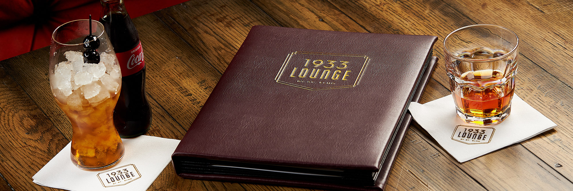 Bourbons on table at 1933 Lounge